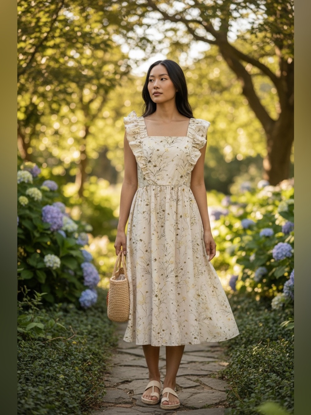 H&M Wildflower Meadow Collection Open Back Cream  Dress